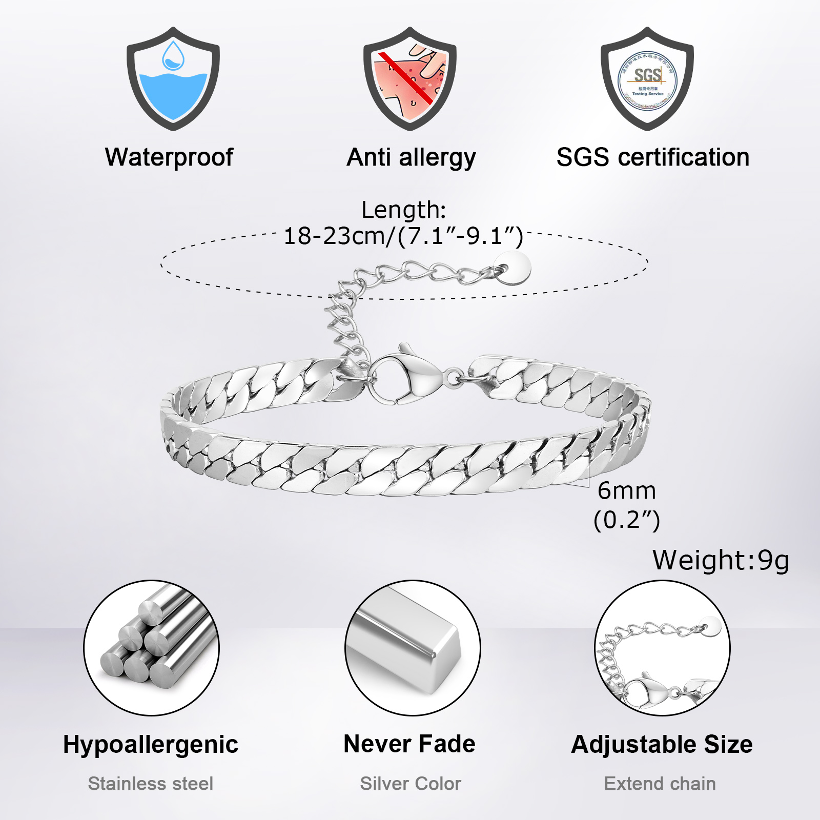 Punk Silver Color Men's Chain  - Ceramic Link Bracelet ulasan dan harga