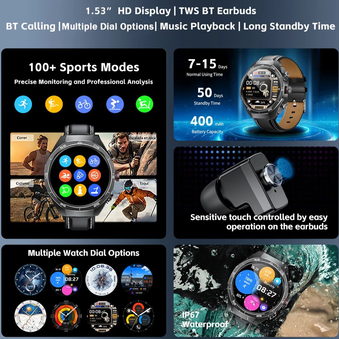 NFC Headset Smart Watch 2 in 1 - Smartwatch Headset ulasan dan harga